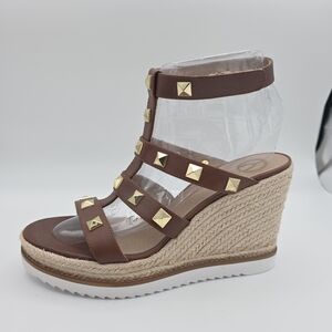 The Wishbone Collection Brown Studded Gladiator Wedge Sandals Size 10M